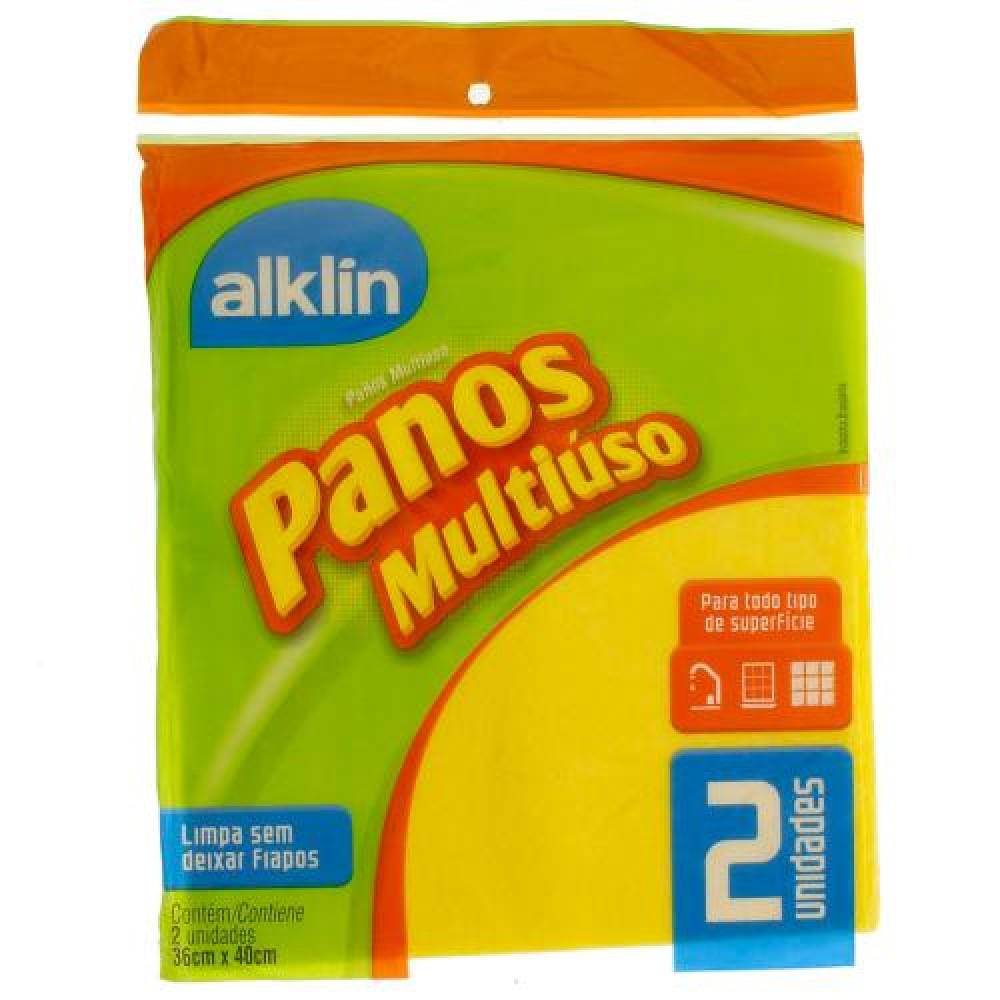 PANO MULTIUSO AMARELO 40 X 36CM ALKLIN C/2 REF.7002