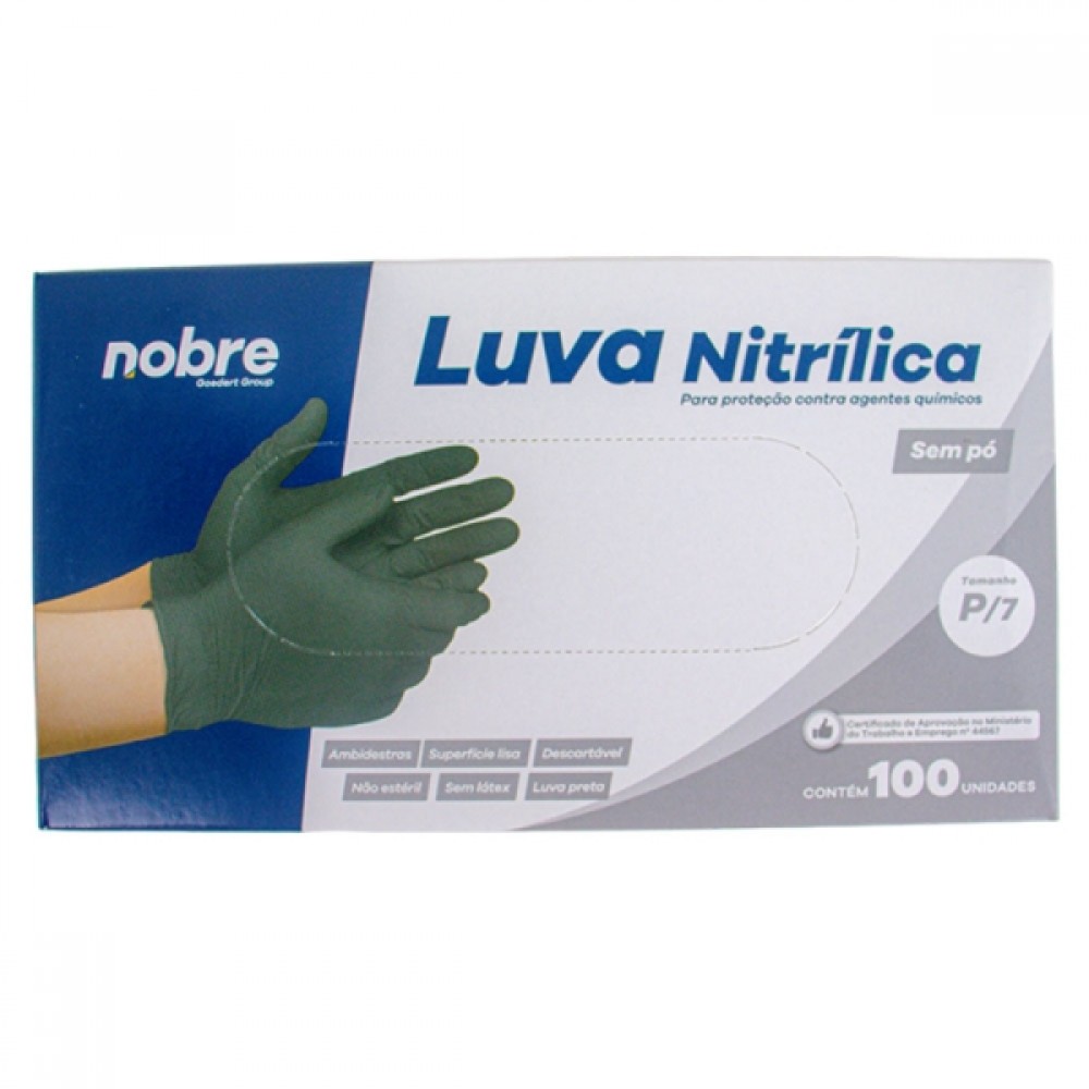 LUVA NITRILICA S/ PO PRETA PEQUENA C/100 NOBRE