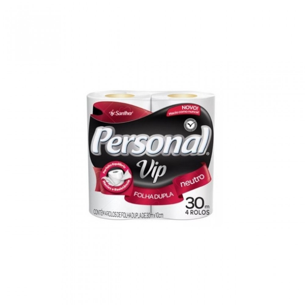PAPEL HIGIENICO FOLHA DUPLA VIP PERSONAL 30M C/04