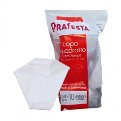 COPO QUADRADO CRISTAL C/TAMPA 150ML PRAFESTA C/ 10 REF.PK