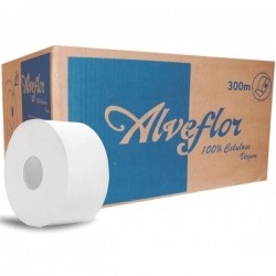 PAPEL HIGIENICO FOLHA SIMPLES ROLAO 100% CELULOSE 300M ALVEFLOR C/08